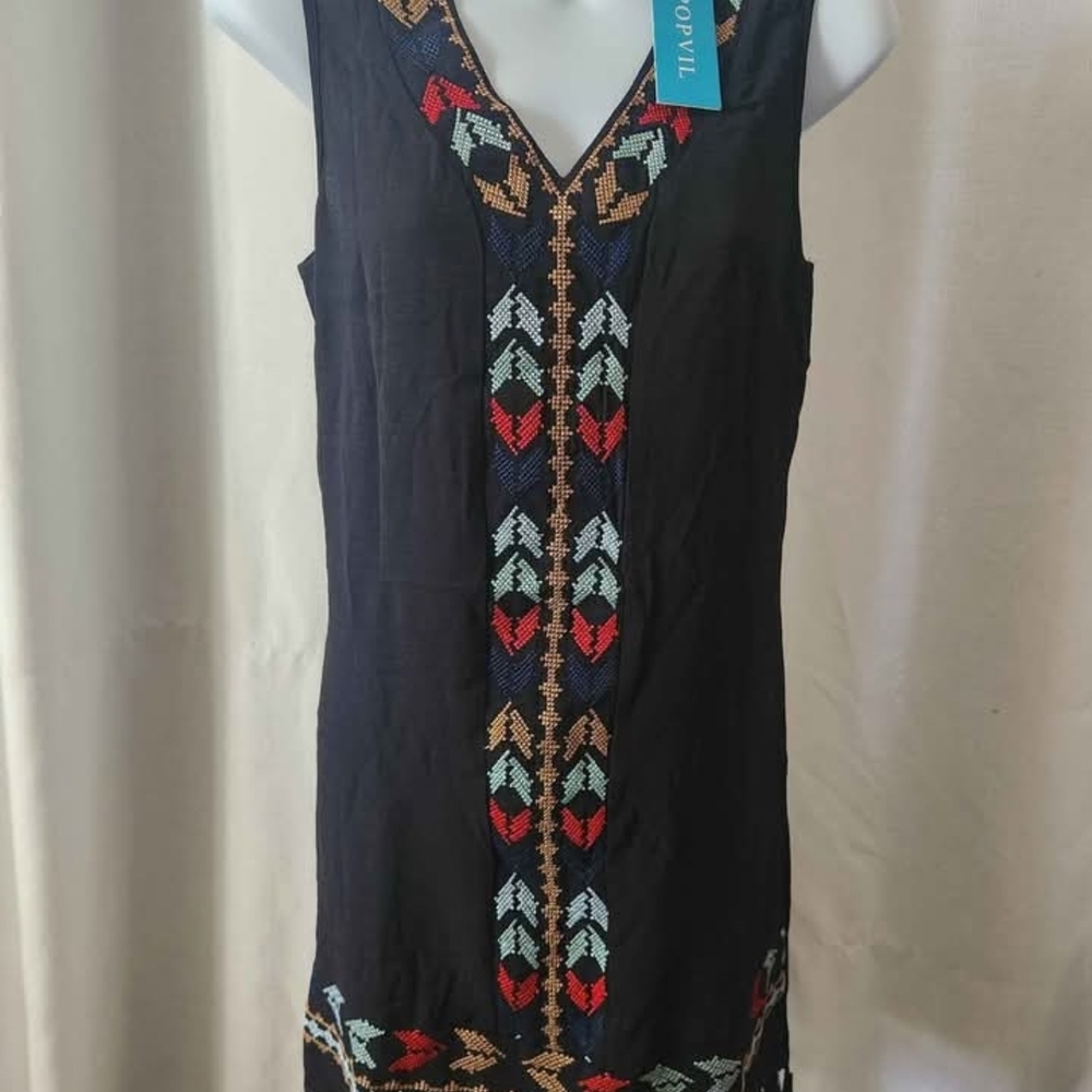 Black Sleeveless Dress with Colorful Embroidery